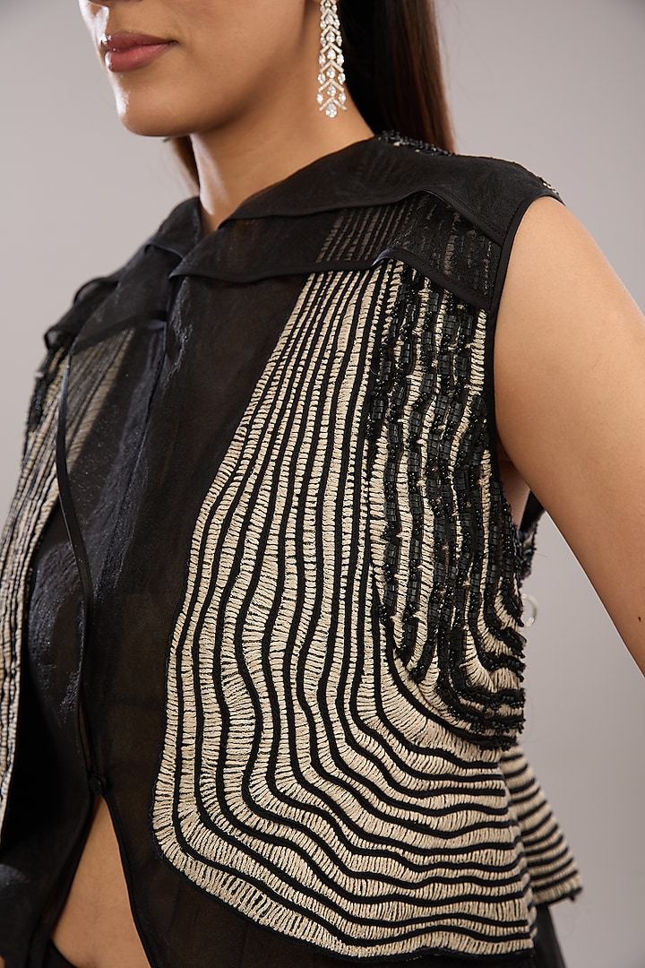 Black Poly Organza Embroidered Layered Top by Rohit Gandhi & Rahul Khanna at Pernia's Pop Up Shop