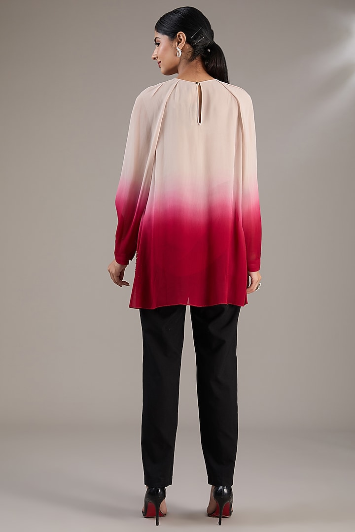 Beige & Coral Ombre Georgette Embroidered Top by Rohit Gandhi & Rahul Khanna at Pernia's Pop Up Shop