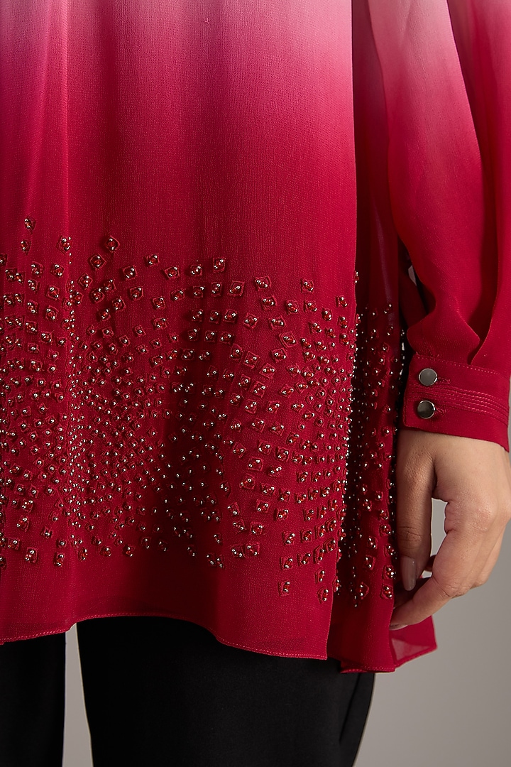 Beige & Coral Ombre Georgette Embroidered Top by Rohit Gandhi & Rahul Khanna at Pernia's Pop Up Shop