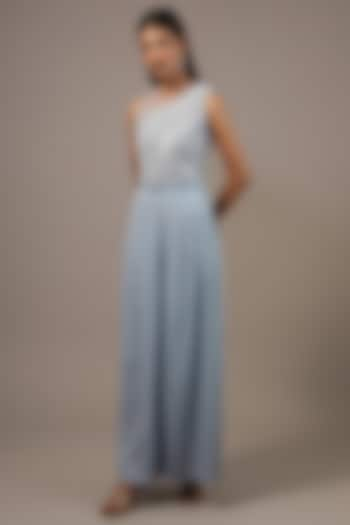 Sky Blue Shimmer Georgette Embellished Jumpsuit by Rohit Gandhi & Rahul Khanna