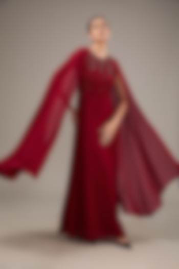 Maroon Viscose Embellished Gown by Rohit Gandhi & Rahul Khanna