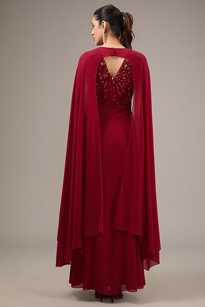 Maroon Viscose Embellished Engagement Gown by Rohit Gandhi & Rahul Khanna at Pernia's Pop Up Shop