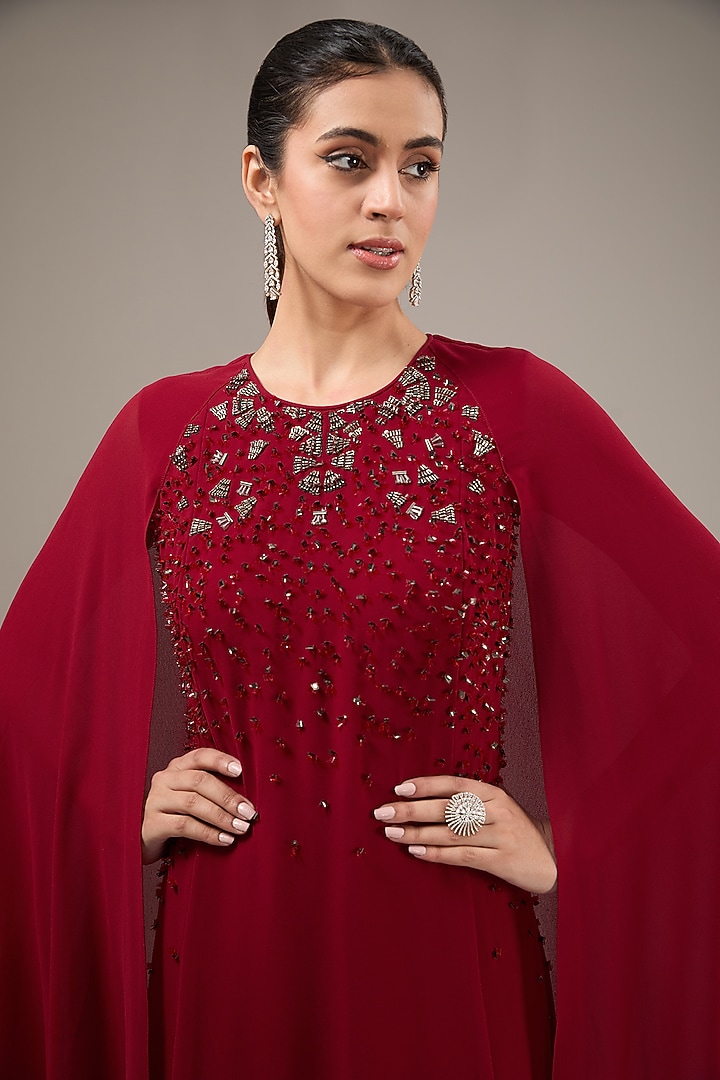 Maroon Viscose Embellished Engagement Gown by Rohit Gandhi & Rahul Khanna at Pernia's Pop Up Shop
