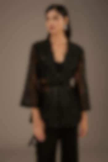 Black Organza Crystal Embroidered Jacket by Rohit Gandhi & Rahul Khanna at Pernia's Pop Up Shop