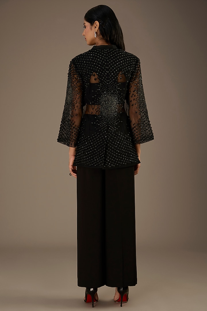 Black Organza Crystal Embroidered Jacket by Rohit Gandhi & Rahul Khanna at Pernia's Pop Up Shop