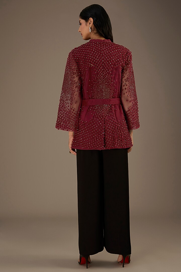 Red Organza Crystal Embroidered Jacket by Rohit Gandhi & Rahul Khanna at Pernia's Pop Up Shop