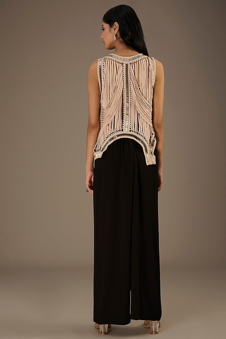 Beige Crepe Metallic Embellished Gilet Jacket by Rohit Gandhi & Rahul Khanna at Pernia's Pop Up Shop