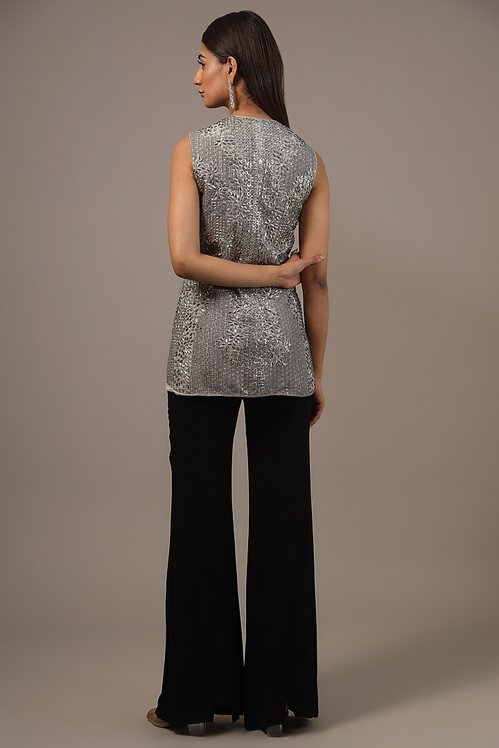 Silver Tulle Embellished Overlapped Jacket by Rohit Gandhi & Rahul Khanna at Pernia's Pop Up Shop