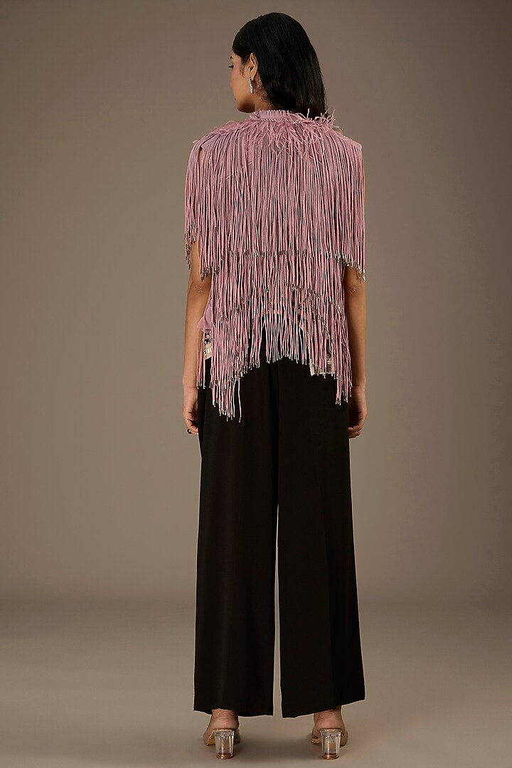Pink Viscose Crepe Fringed Jacket by Rohit Gandhi & Rahul Khanna at Pernia's Pop Up Shop