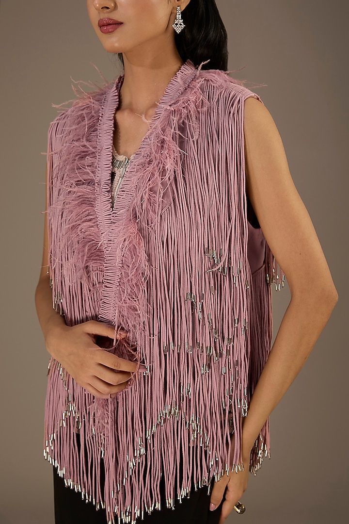 Pink Viscose Crepe Fringed Jacket by Rohit Gandhi & Rahul Khanna at Pernia's Pop Up Shop