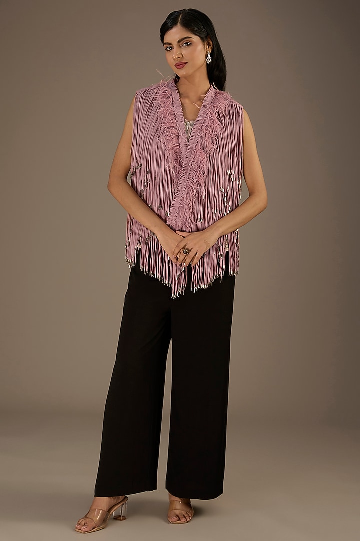 Pink Viscose Crepe Fringed Jacket by Rohit Gandhi & Rahul Khanna at Pernia's Pop Up Shop