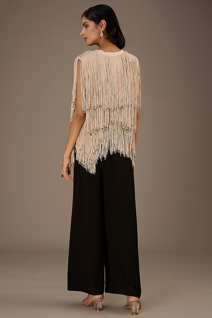 Beige Crepe Tassels Handcrafted Jacket by Rohit Gandhi & Rahul Khanna at Pernia's Pop Up Shop