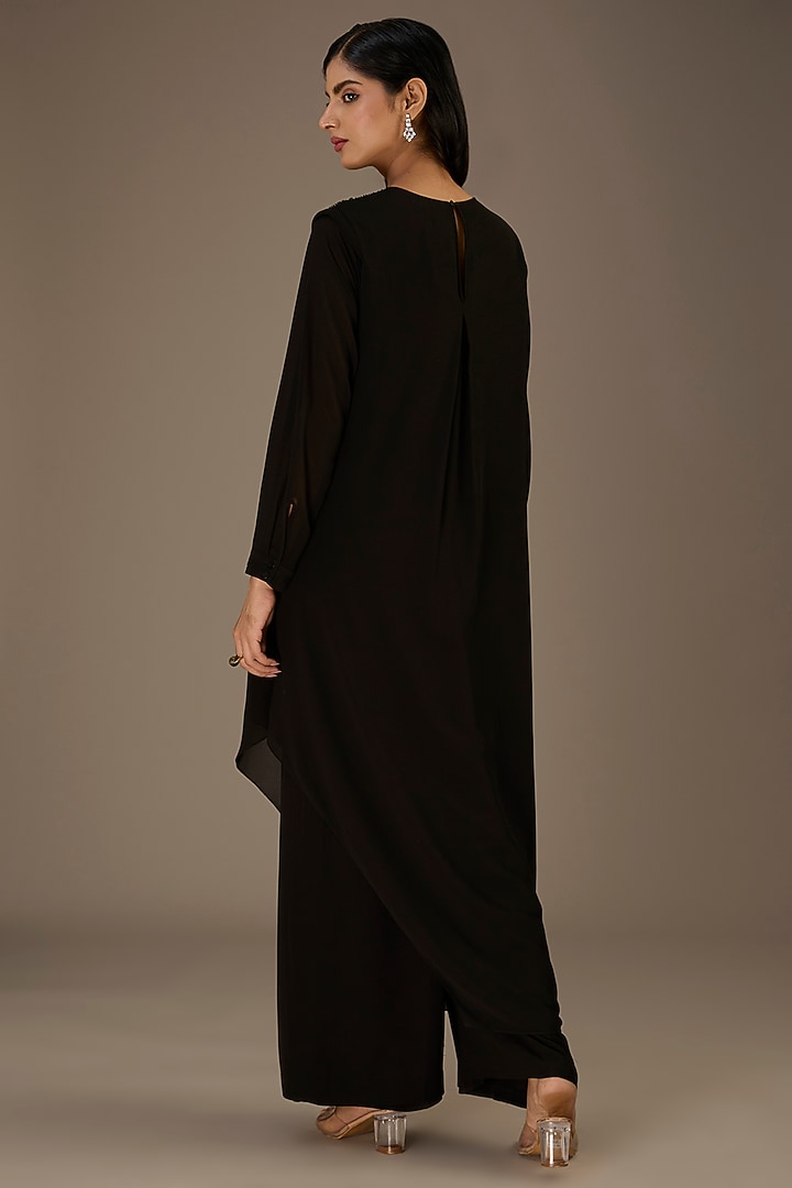 Black Poly Georgette Metallic Sequins Embellished Asymmetric Kurta Set by Rohit Gandhi & Rahul Khanna at Pernia's Pop Up Shop