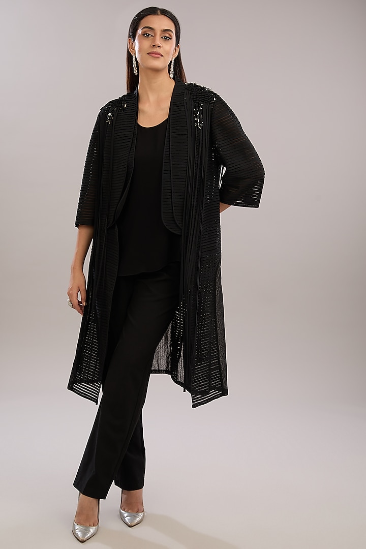 Black Crepe Embroidered Jacket by Rohit Gandhi & Rahul Khanna