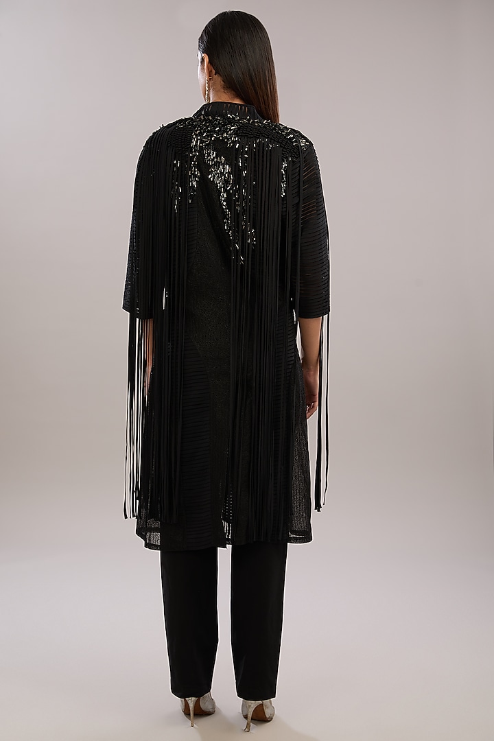 Black Crepe Embroidered Jacket by Rohit Gandhi & Rahul Khanna at Pernia's Pop Up Shop