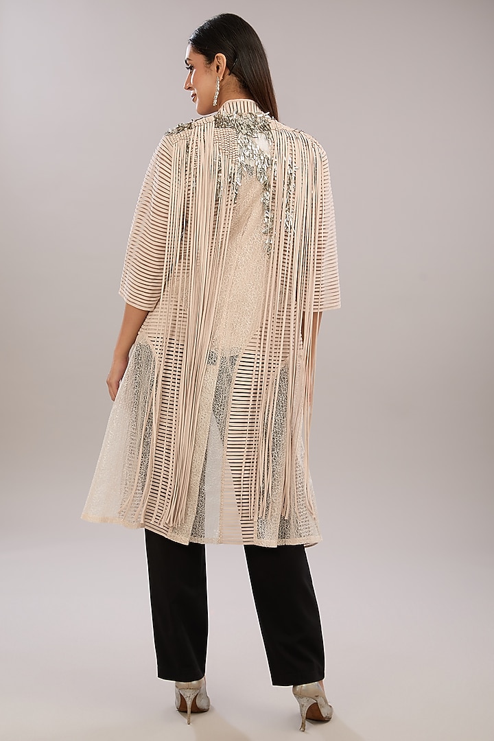 Beige Crepe Embroidered Jacket by Rohit Gandhi & Rahul Khanna at Pernia's Pop Up Shop