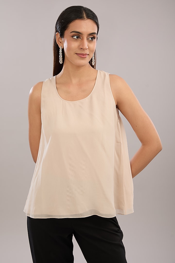 Beige Crepe Embroidered Jacket by Rohit Gandhi & Rahul Khanna at Pernia's Pop Up Shop
