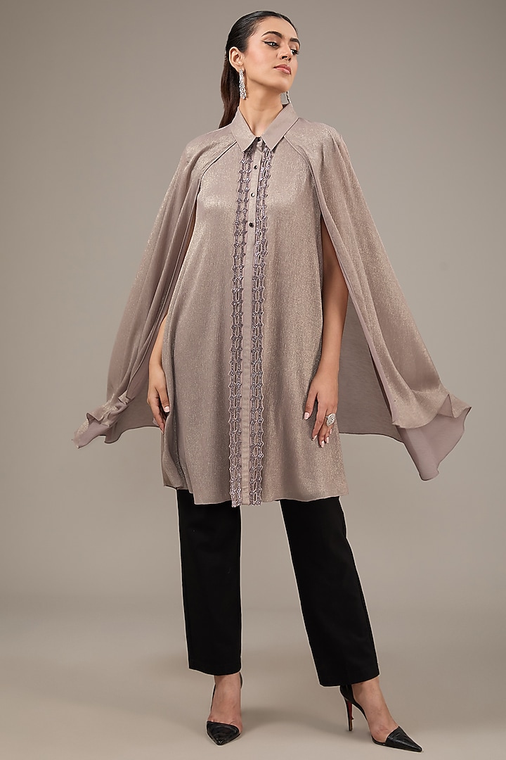 Shimmer Gold Foiled Crinkled Chiffon Cutwork Kaftan by Rohit Gandhi & Rahul Khanna