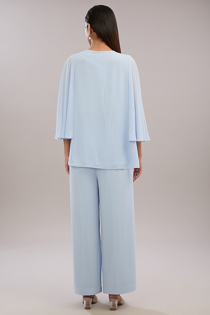 Ice Blue Georgette Applique Work Co-Ord Set by Rohit Gandhi & Rahul Khanna at Pernia's Pop Up Shop