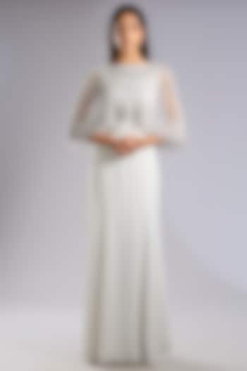 Ivory Suiting Beaded Maxi Cape Party Wear Dress by Rohit Gandhi & Rahul Khanna at Pernia's Pop Up Shop