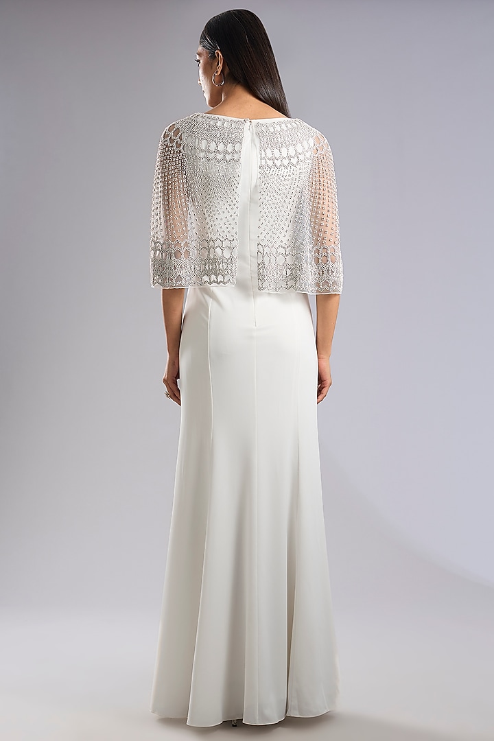 Ivory Suiting Beaded Maxi Cape Party Wear Dress by Rohit Gandhi & Rahul Khanna at Pernia's Pop Up Shop