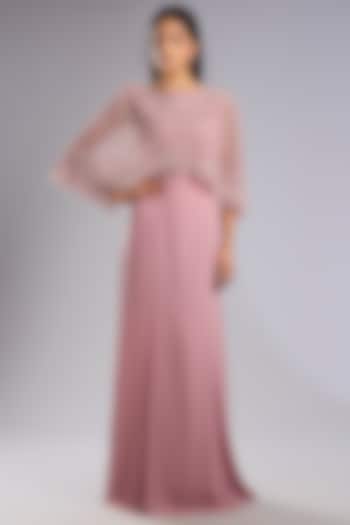 Swiss Rose Pink Suiting Beaded Maxi Party Wear Dress by Rohit Gandhi & Rahul Khanna at Pernia's Pop Up Shop