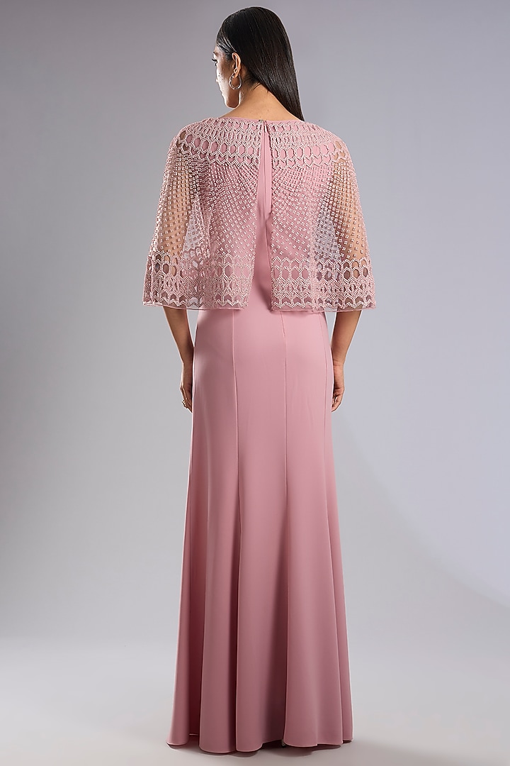 Swiss Rose Pink Suiting Beaded Maxi Party Wear Dress by Rohit Gandhi & Rahul Khanna at Pernia's Pop Up Shop