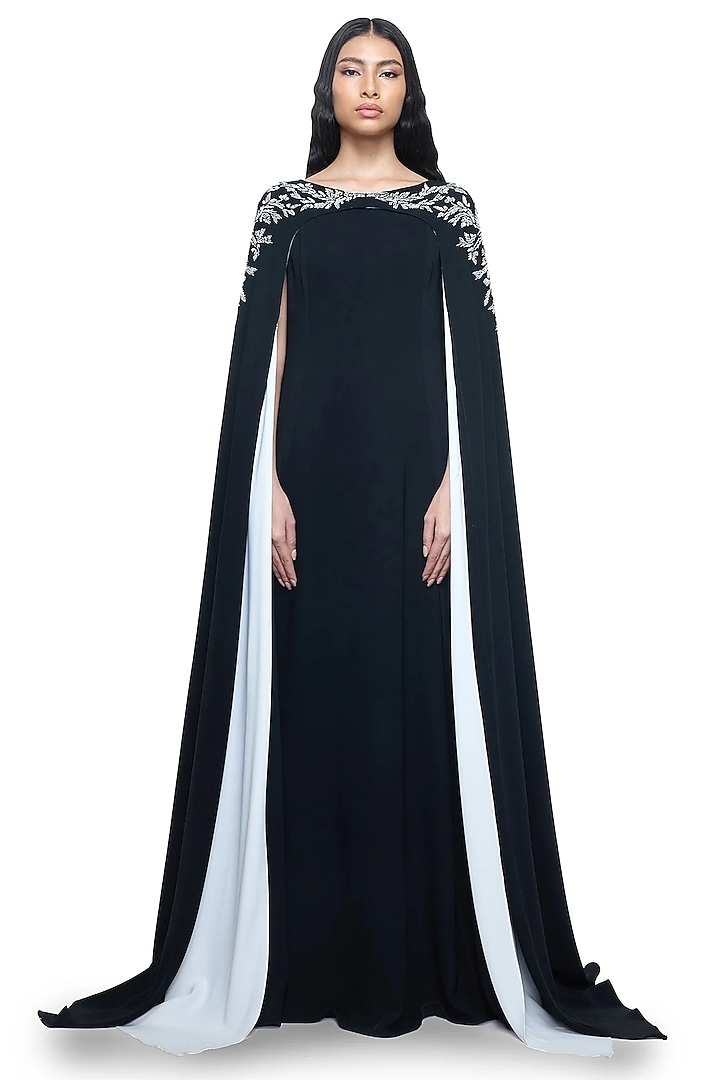 Black Viscose Flowy Beads Embroidered Kaftan Party Wear Dress by Rohit Gandhi & Rahul Khanna at Pernia's Pop Up Shop
