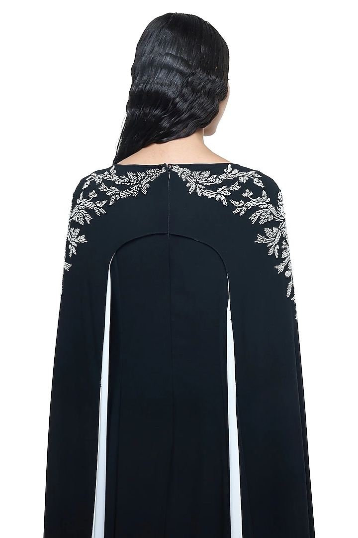 Black Viscose Flowy Beads Embroidered Kaftan Party Wear Dress by Rohit Gandhi & Rahul Khanna at Pernia's Pop Up Shop