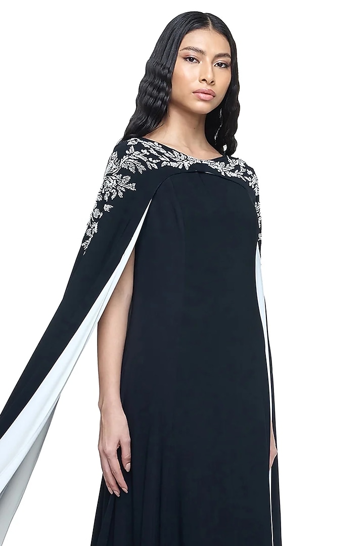 Black Viscose Flowy Beads Embroidered Kaftan Party Wear Dress by Rohit Gandhi & Rahul Khanna at Pernia's Pop Up Shop
