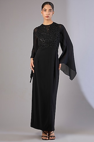Black Crepe Maxi Dress by Rohit Gandhi & Rahul Khanna