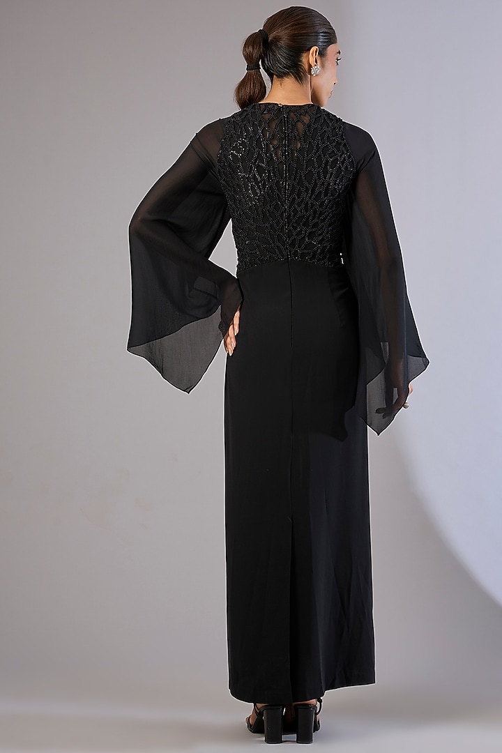 Black Crepe Maxi Cocktail Dress by Rohit Gandhi & Rahul Khanna at Pernia's Pop Up Shop