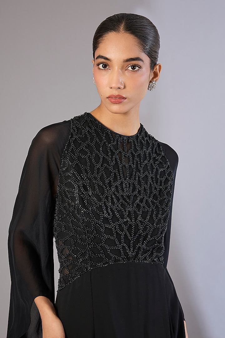 Black Crepe Maxi Cocktail Dress by Rohit Gandhi & Rahul Khanna at Pernia's Pop Up Shop