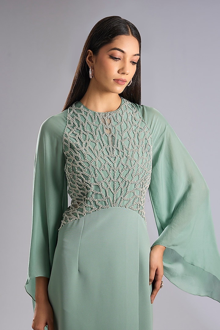 Grey Crepe Maxi Slit Cocktail Dress by Rohit Gandhi & Rahul Khanna at Pernia's Pop Up Shop