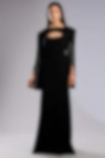 Black Crepe Embellished Bodycon Maxi Party Wear Dress by Rohit Gandhi & Rahul Khanna at Pernia's Pop Up Shop