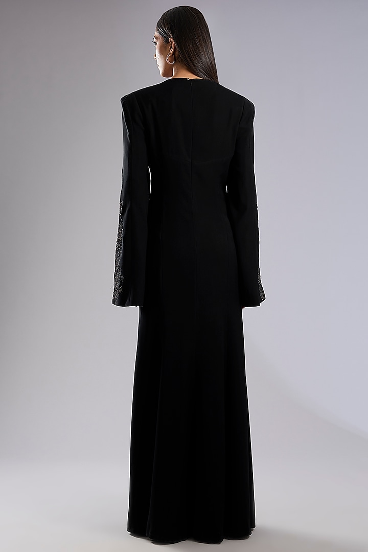 Black Crepe Embellished Bodycon Maxi Party Wear Dress by Rohit Gandhi & Rahul Khanna at Pernia's Pop Up Shop