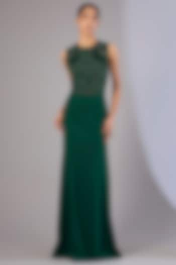 Emerald Green Crepe Hand Embellished Engagement Gown by Rohit Gandhi & Rahul Khanna at Pernia's Pop Up Shop