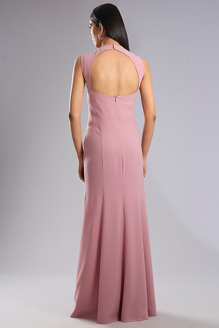 Swiss Rose Pink Crepe 3D floral Embroidered Maxi Party Wear Dress by Rohit Gandhi & Rahul Khanna at Pernia's Pop Up Shop