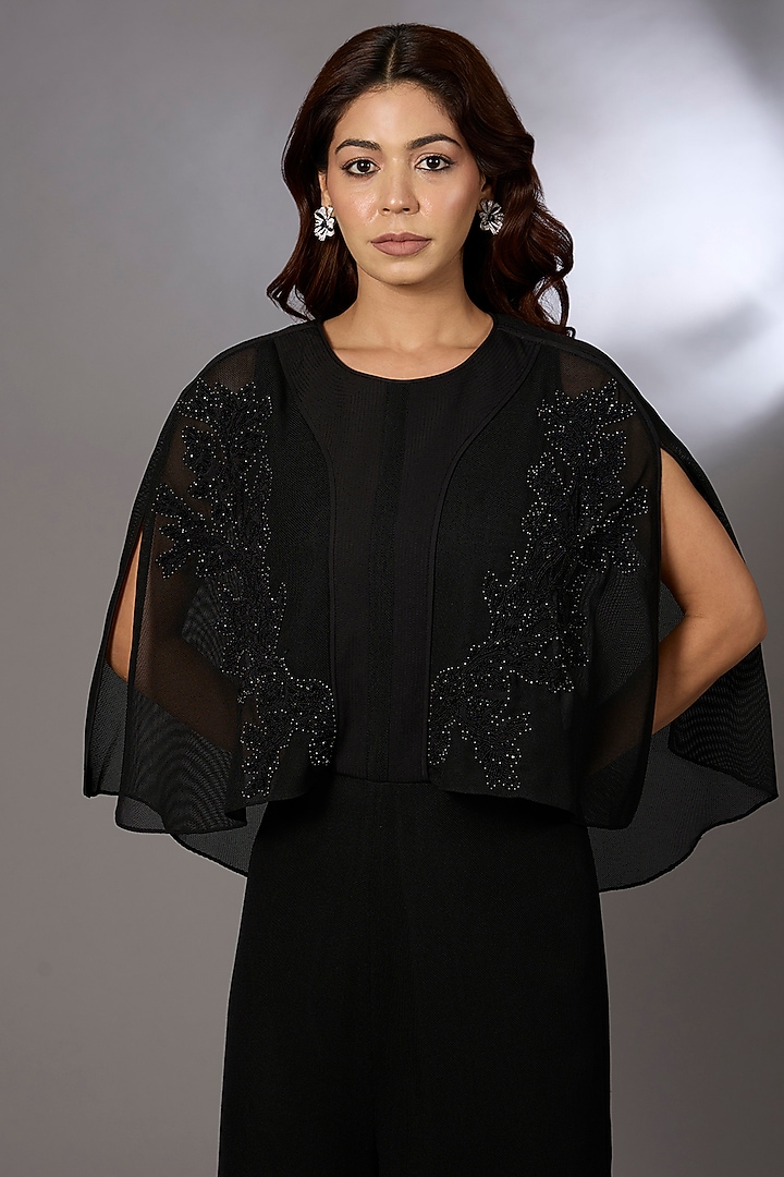 Black Georgette Embellished Jumpsuit by Rohit Gandhi & Rahul Khanna at Pernia's Pop Up Shop