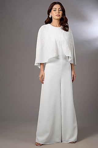 Ivory Georgette Embellished Jumpsuit by Rohit Gandhi & Rahul Khanna