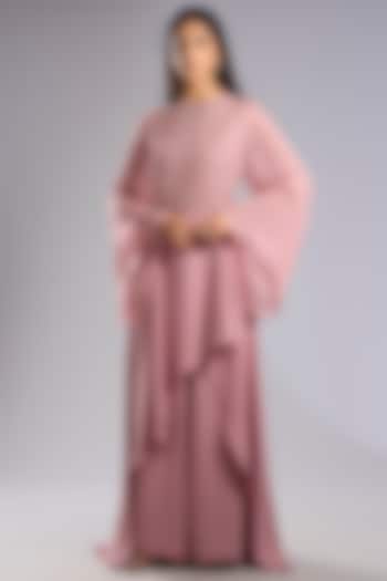 Blush Pink Georgette Floral Embellished Kaftan Engagement Gown by Rohit Gandhi & Rahul Khanna at Pernia's Pop Up Shop