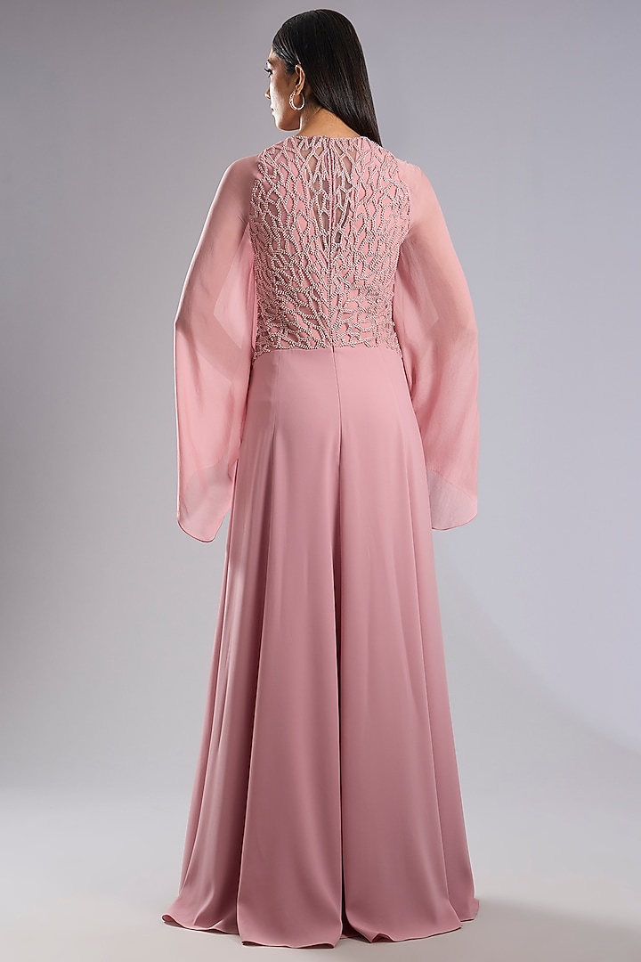 Blush Pink Georgette Floral Embellished Kaftan Engagement Gown by Rohit Gandhi & Rahul Khanna at Pernia's Pop Up Shop