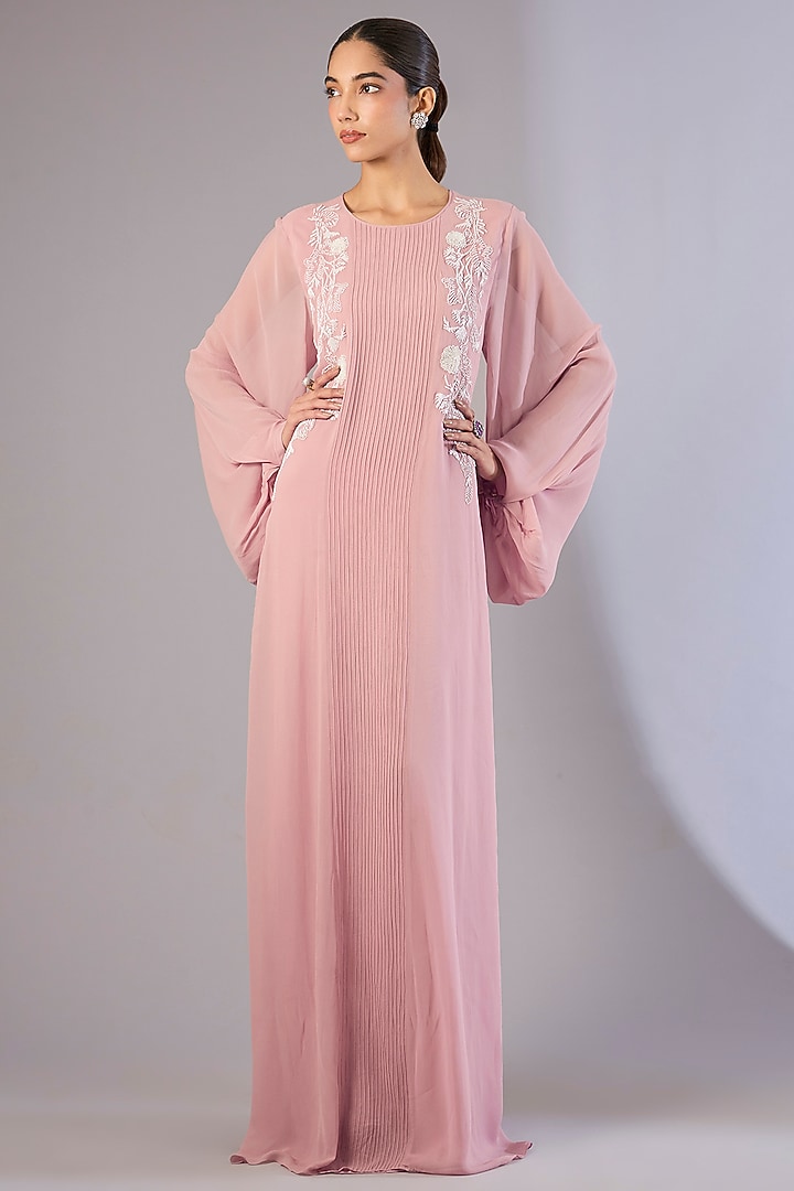 Swiss Rose Pink Silk Georgette Embroidered Kaftan by Rohit Gandhi & Rahul Khanna at Pernia's Pop Up Shop