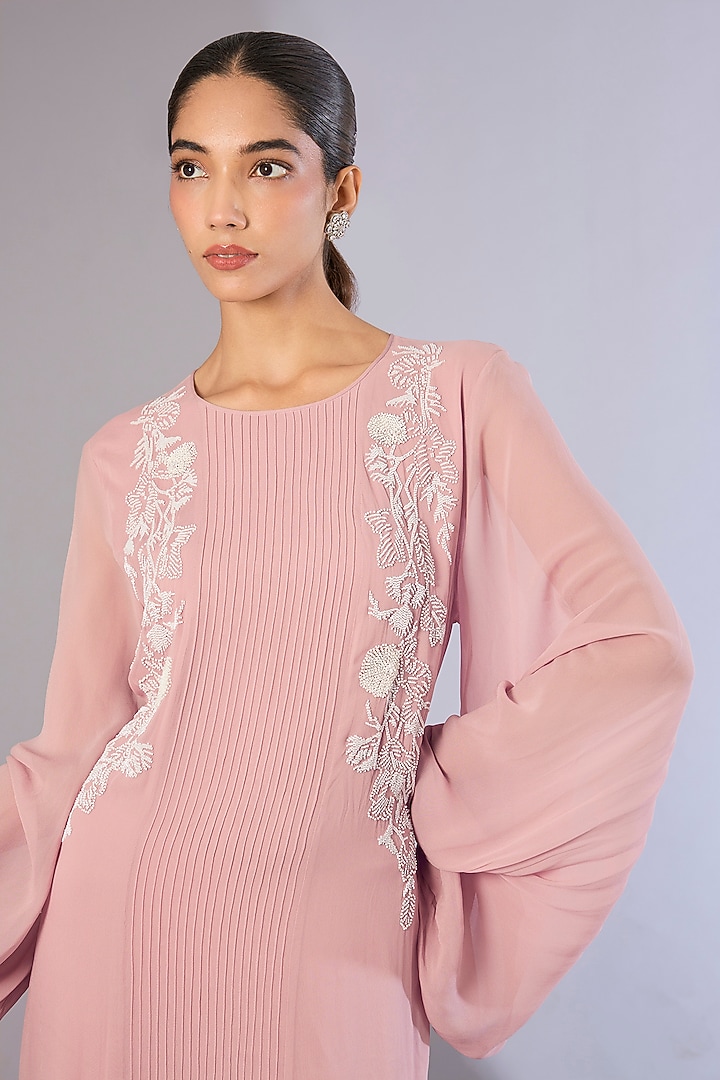 Swiss Rose Pink Silk Georgette Embroidered Kaftan by Rohit Gandhi & Rahul Khanna at Pernia's Pop Up Shop