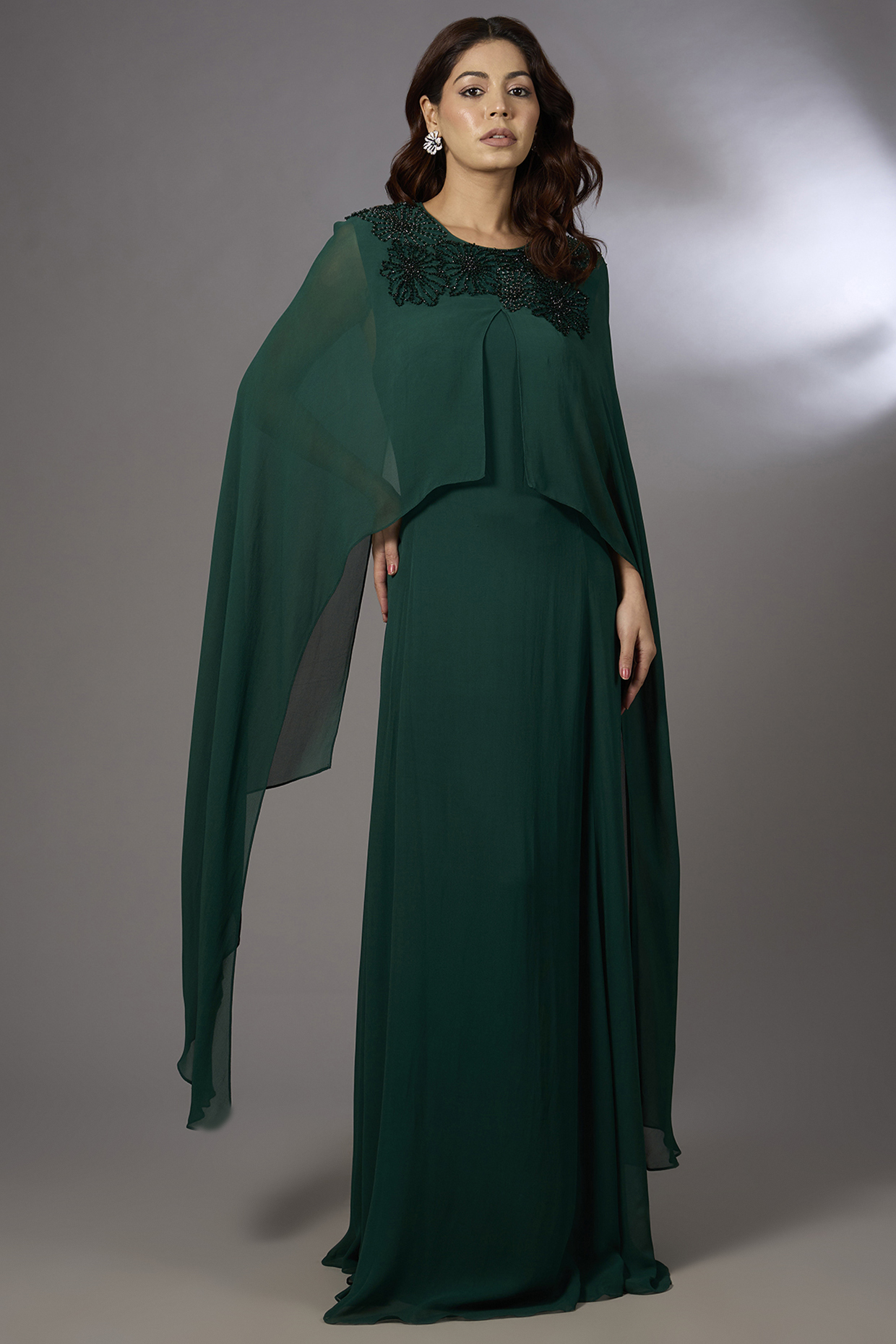 Green Viscose Embroidered Kaftan by Rohit Gandhi & Rahul Khanna at Pernia's Pop Up Shop