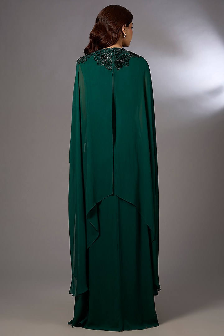 Green Viscose Embroidered Kaftan by Rohit Gandhi & Rahul Khanna at Pernia's Pop Up Shop