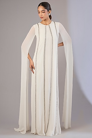 Ivory Crepe Embellished Kaftan by Rohit Gandhi & Rahul Khanna