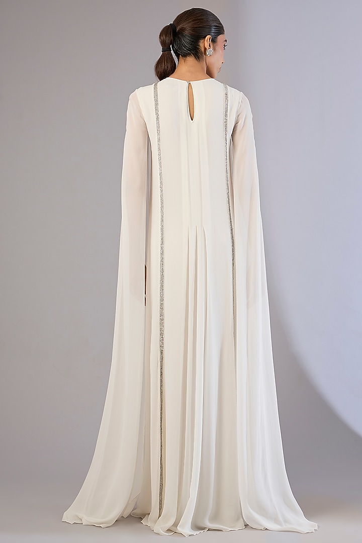 Ivory Crepe Embellished Kaftan by Rohit Gandhi & Rahul Khanna at Pernia's Pop Up Shop