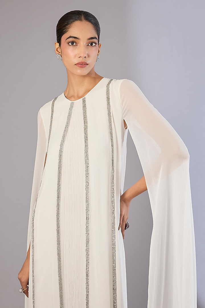 Ivory Crepe Embellished Kaftan by Rohit Gandhi & Rahul Khanna at Pernia's Pop Up Shop