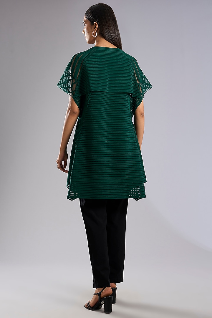 Emerald Green Tulle Asymmetrical Top With Inner by Rohit Gandhi & Rahul Khanna at Pernia's Pop Up Shop